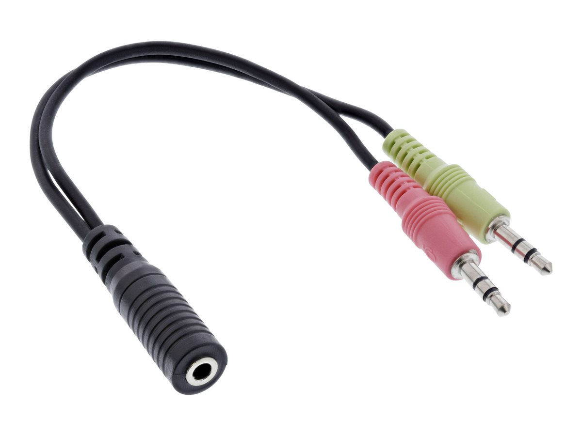 InLine Headsetadapter 2x 3,5 mm Klinke Stecker an 3,5 mm Klinke Buchse 4-polig CTIA 15 cm Schwarz