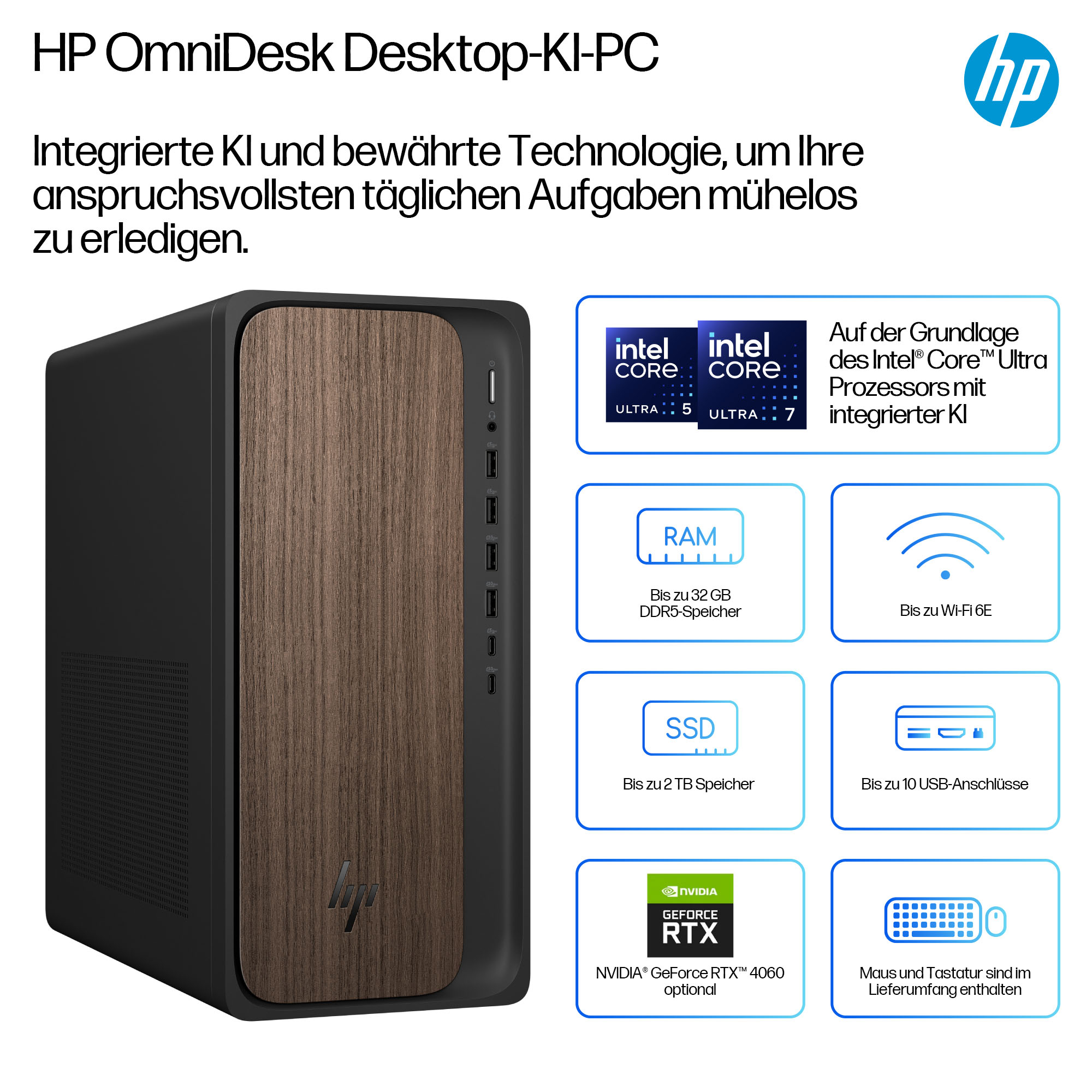 HP OmniDesk M03-0177ng Tower-PC Intel Core Ultra 7 265 32 GB RAM 1 TB SSD Schwarz