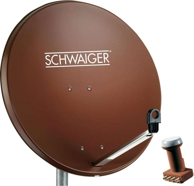 SCHWAIGER SAT Anlage 80 cm 4 Teilnehmer Quad-LNB (mit Switch) Ziegel-Rot (SPI991.2SET)