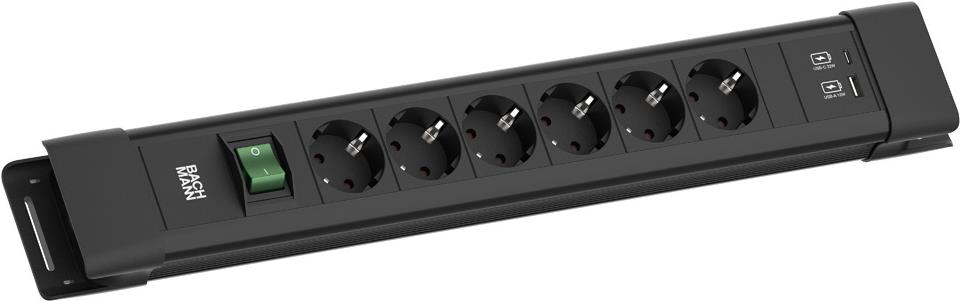 Bachmann CONNECTUS 6xCEE7/31xSchalter 1xUSB A/C 22W 2.0m CEE7/7 Schwarz (BM005922)