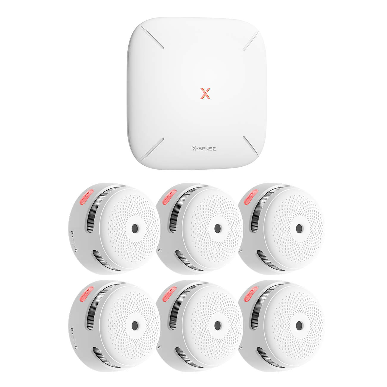 X-Sense FS61 Funk-Rauchmelder-Set mit Gateway 6× XS01-M + SBS50 Weiß
