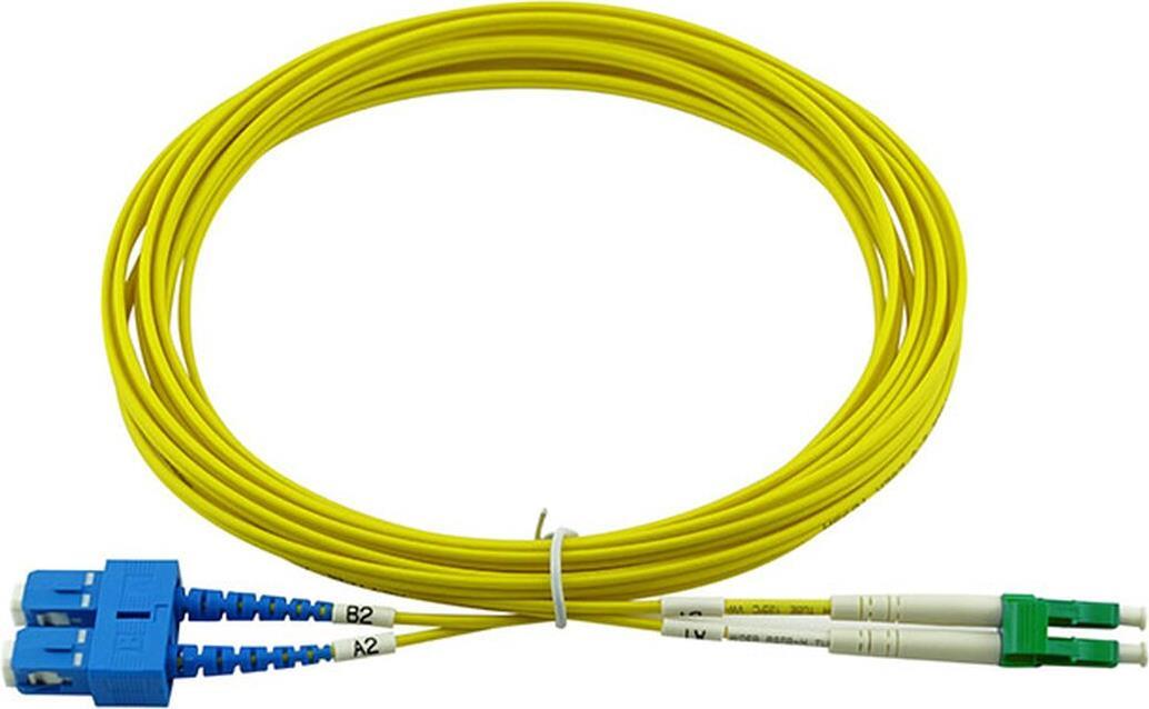 BlueOptics Duplex LWL Patchkabel, LC-APC/SC-UPC blau/grün, 10 Meter, Singlemode E9/125µm, G.657.A1, OS2, Eingangsdämpfung: unter 0.2dB, Markenfaser, LSZH gelb, 2.0mm Tube, Keramik Ferrule, inkl. Messprotokoll (SFP3132BU10MX)