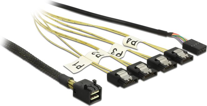 Delock Kabel Mini SAS HD SFF-8643 > 4 x SATA 7 Pin Reverse + Sideband 0,5 m (83320)