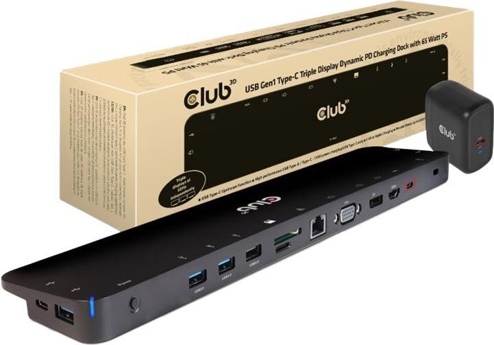 Club 3D Triple Display Dynamic PD Charging Dock Dockingstation USB-C Schwarz