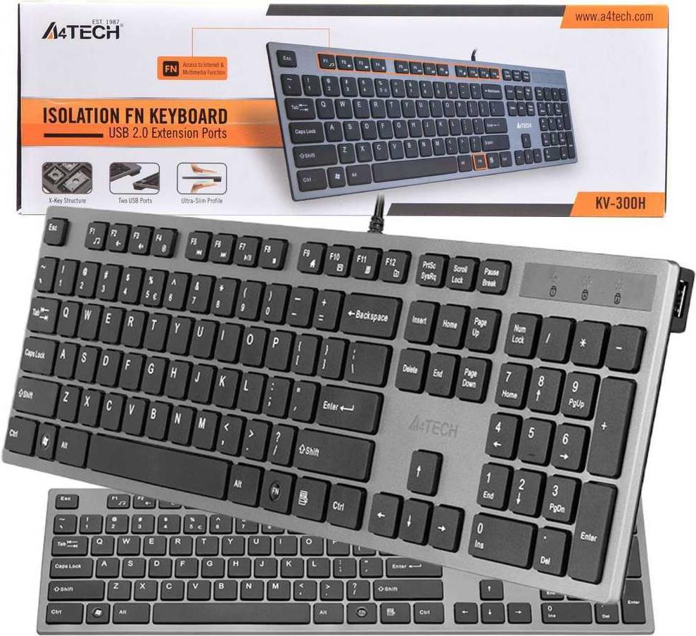 A4Tech KV-300H Tastatur USB QWERTY US Grau/Schwarz