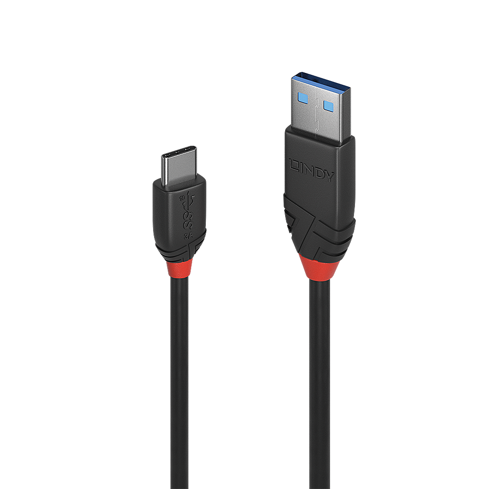 LINDY USB 3.1 Typ A an C Kabel 3A Black Line 1m