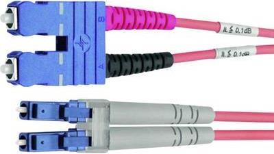 Telegärtner LWL-Duplex-Adapterkabel 2E9/125 OS2, 1. Seite SC Duplex, 2. Seite LC Duplex, 10,0m, Gehäuse: blau, Kabel: gelb  - 1 Stück (L00895A0040)