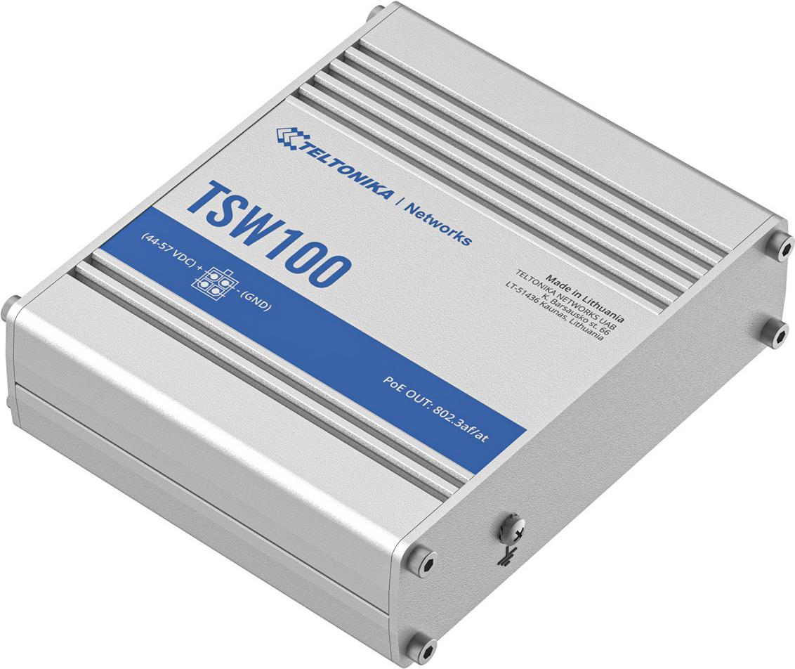 Teltonika TSW100 5-Port Gigabit Unmanaged Switch PoE Blau, Metallisch