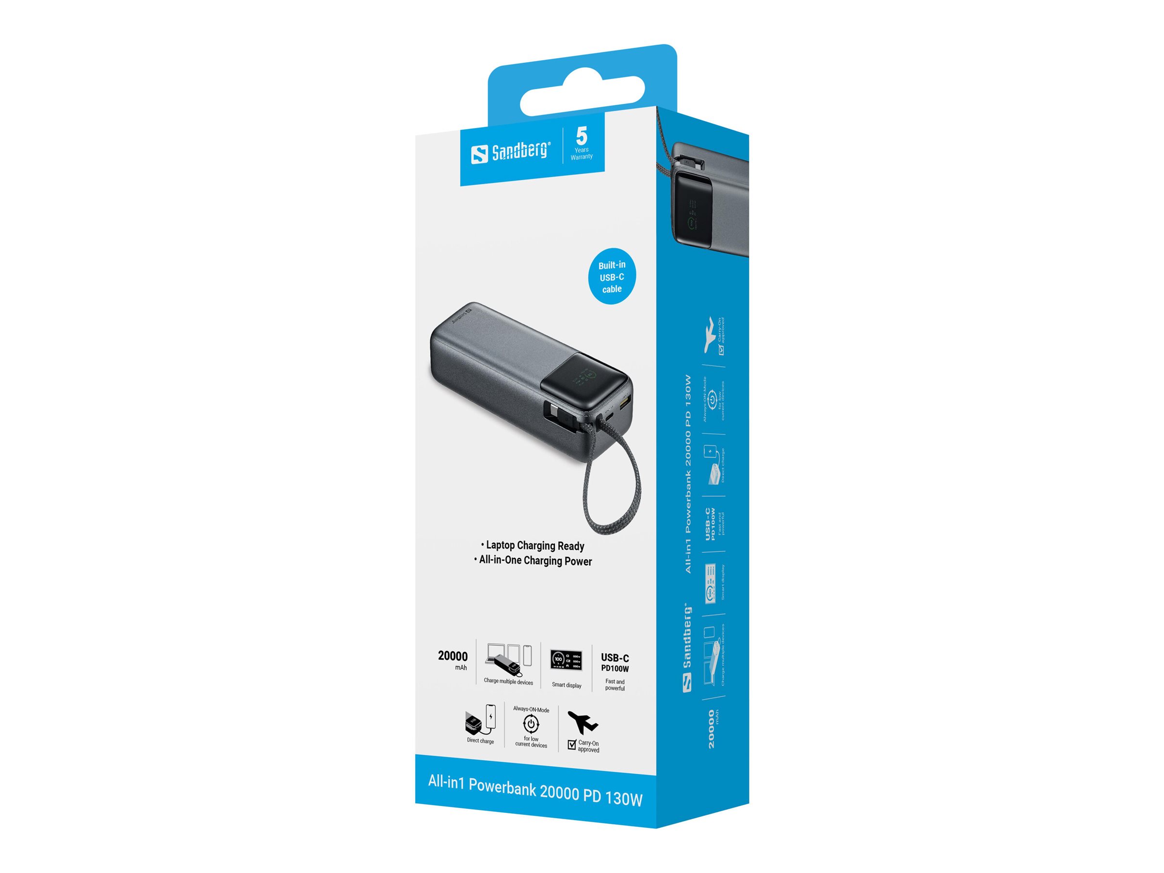 Sandberg All-in-1 20000 mAh 130 W Powerbank Schwarz