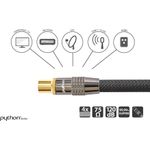 SAT Antennenkabel, IEC/Koax Stecker an Buchse vergoldet, Schirmmaß 120 db, 75 Ohm, Nylongeflecht schwarz, 1m, PYTHON® Series (GC-M2011)