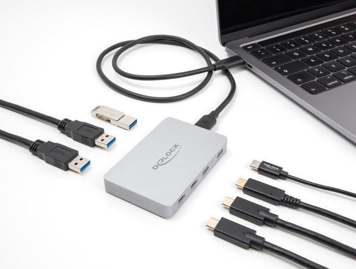 Delock 64279 7-Port USB-Hub 4x USB Type-C 3x USB Type-A PD 82 W Grau