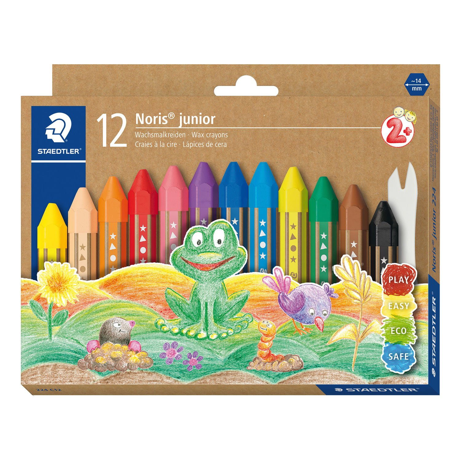 STAEDTLER Noris junior 224 Wachsmalkreide 12er Set sechseckig 14 mm