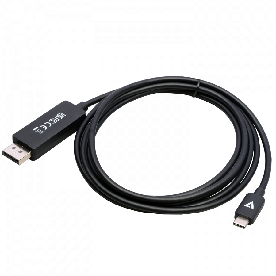 V7 - Adapterkabel - USB-C (M) bis DisplayPort (M) - Thunderbolt 3 / DisplayPort 1.4 - 2 m - Support