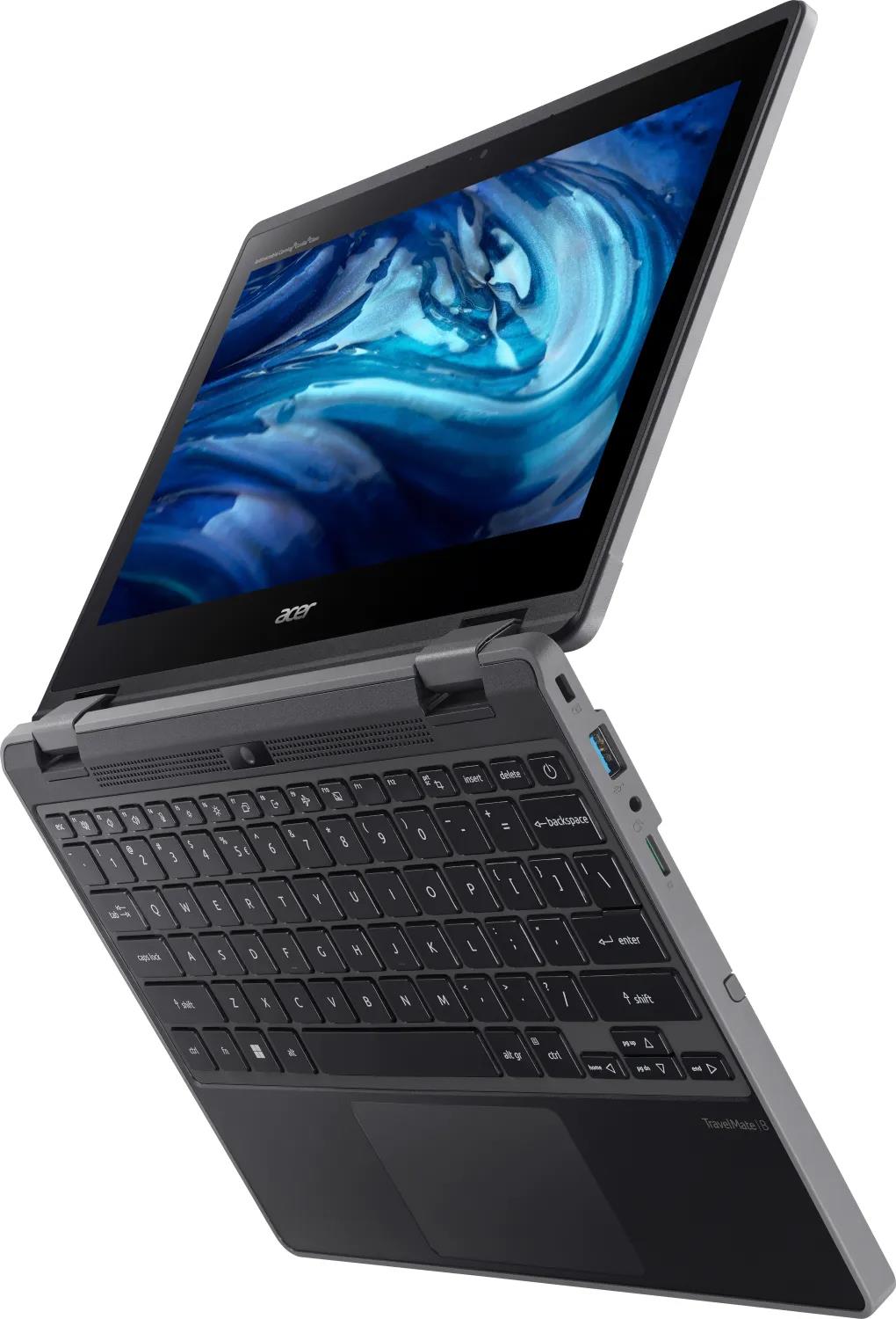 Acer TravelMate Spin B3 TMB311RN-33-TCO-P6XV Intel® N N200 Hybrid (2-in-1) 29,5 cm (11.6") Touchscreen HD 8 GB LPDDR5-SDRAM 256 GB SSD Wi-Fi 6E (802.11ax) Windows 11 Pro Schwarz (NX.B4TEG.001)