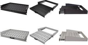 LogiLink 19" Fachboden mit Griff, 2 HE, ausziehbar,lichtgrau (T)350 mm, Material: Stahl (1,1 mm), 2-Punkt Befestigung - 1 Stück (SF2C50G)