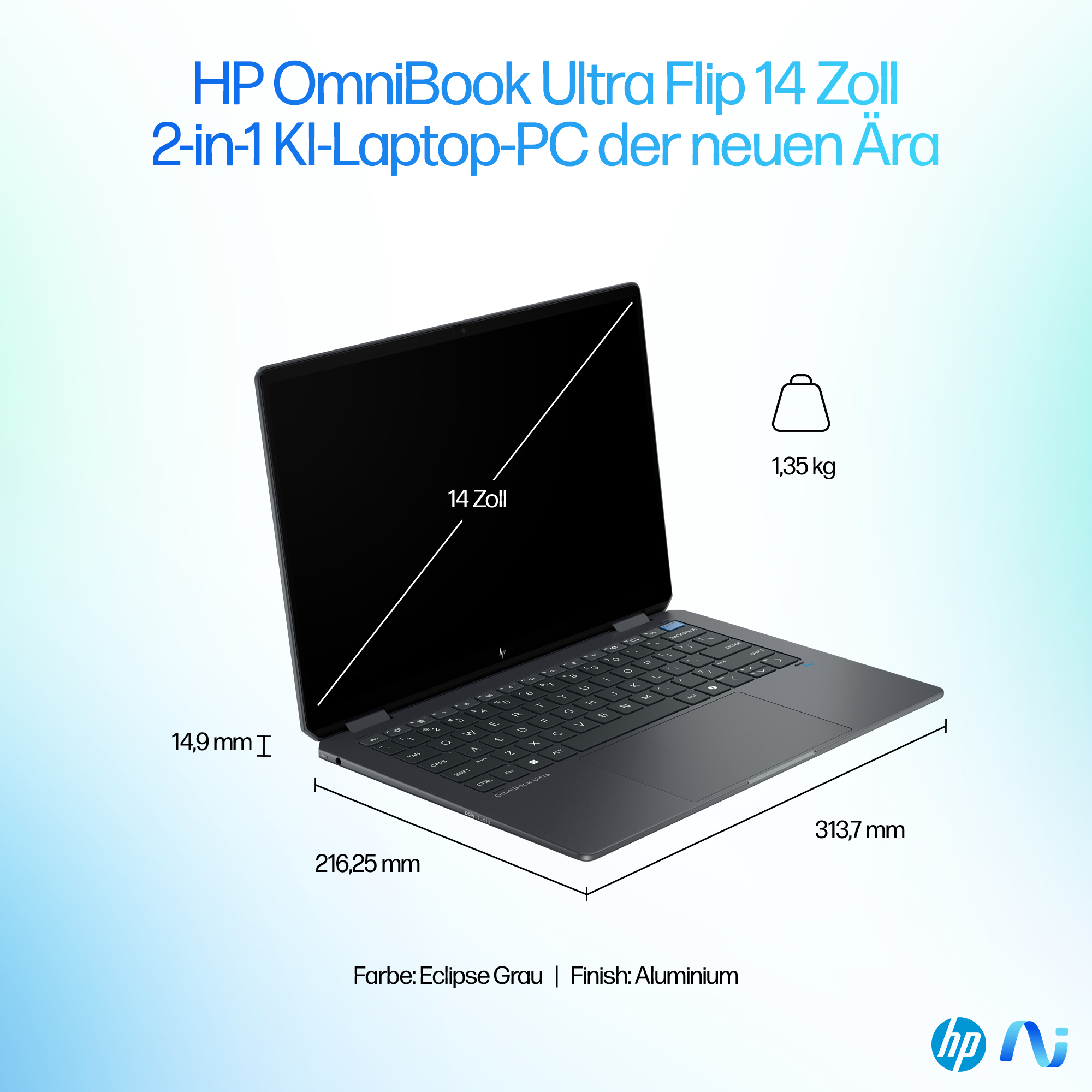 HP OmniBook Ultra Flip 14-fh0170ng 14" 2.8K OLED Touch 120Hz Intel Core Ultra 7 256V 16 GB RAM 512 GB SSD Atmospheric Blue