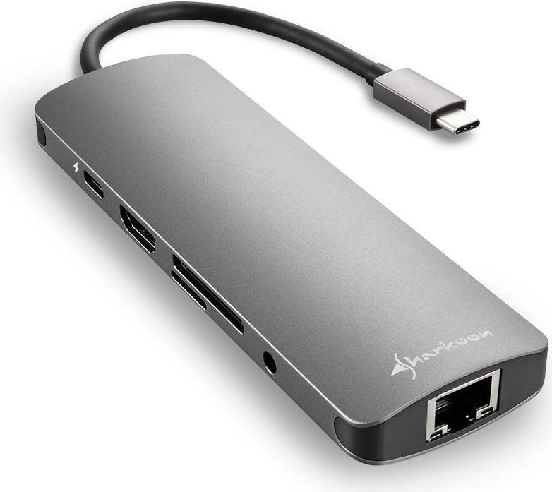 Sharkoon USB 3.0 Type C Combo Adapter Dockingstation HDMI RJ-45 Aluminium Grau