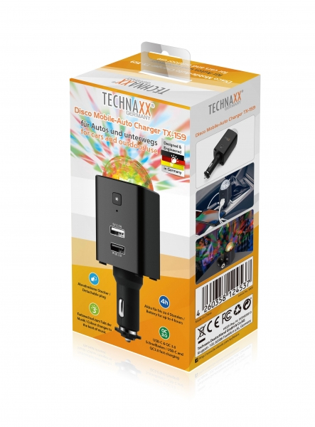 Technaxx TX-159 Kfz-Ladegerät USB-C 2 Ports 2.1 A Schnellladung Schwarz