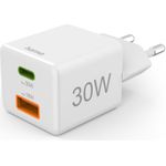 Hama Schnellladegerät, 1x USB-C, 1x USB-A, Mini-Ladegerät, PD, 30 W, Weiß (00139549)