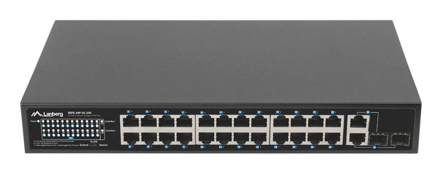 Lanberg RSFE-24P-2C-250 Unmanaged Switch 24x 100Mbit PoE+ 250W 19" Rack Schwarz