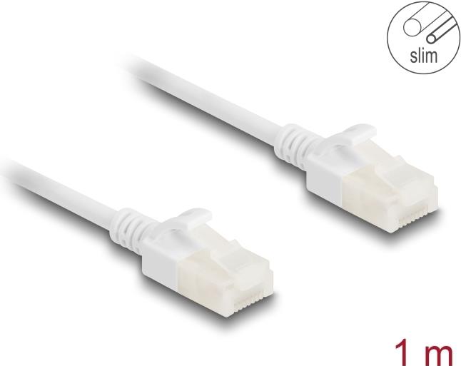 Delock RJ45 Netzwerkkabel Cat.6A Stecker zu Stecker mit robuster Rastnase Industrietauglich U/UTP Slim 1 m weiß (80359)