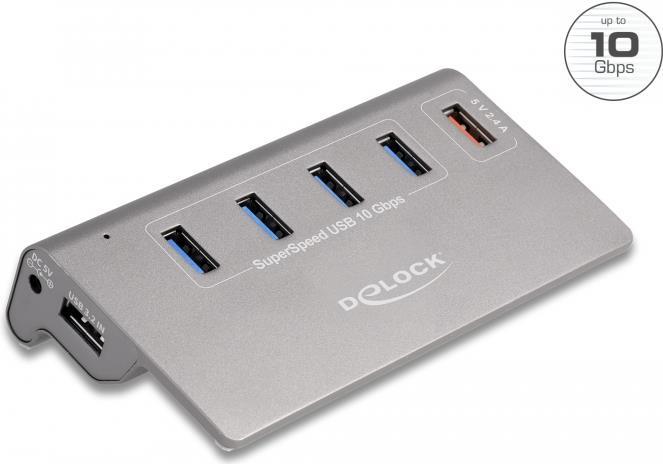 Delock Hub 10 Gbps, + 1 Fast Charging Port incl. Power Supply (64182)