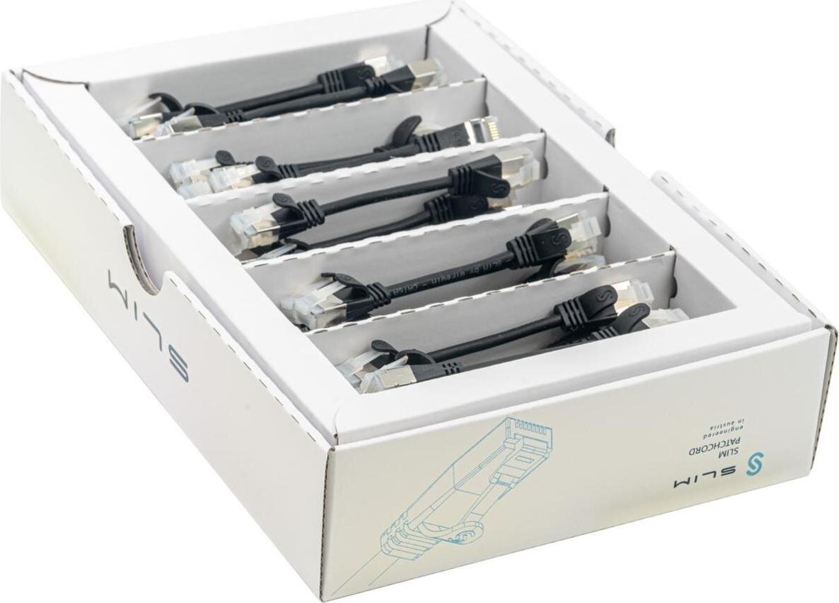 SLIM KAT6A 10 Gigabit Lightpatchkabel, 0,10m, U/FTP, Ø 3,8mm, schwarz, 50-Pack KAT6A LIGHT geschirmt (SLIM-LS-K6A 0.1 BK 50)