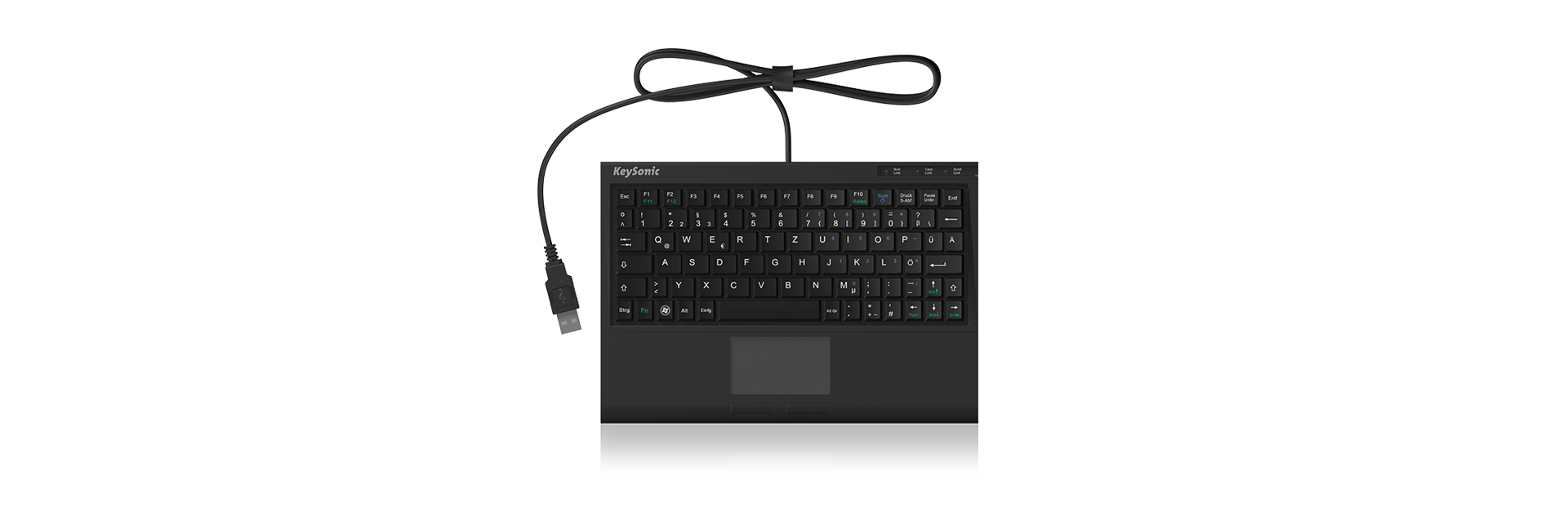 KeySonic ACK-3410 Kabelgebundene Mini-Tastatur mit Touchpad USB QWERTZ Schwarz