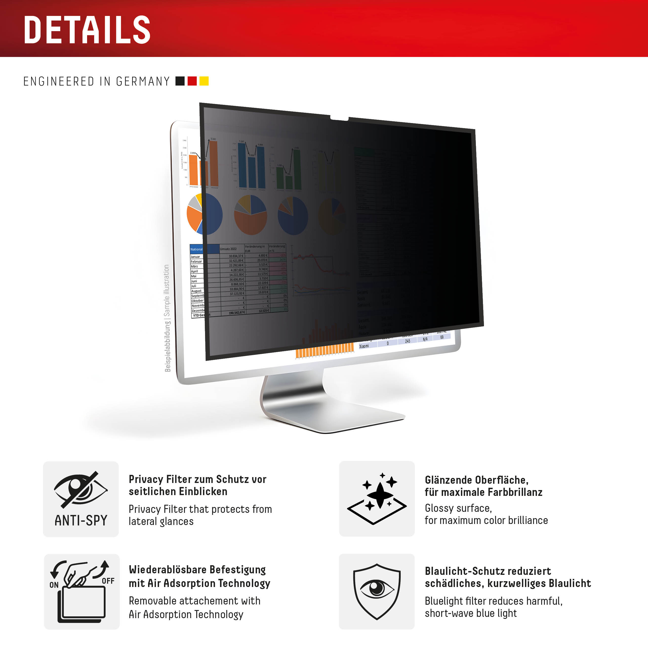 Displex Privacy Safe Blickschutzfilter für Apple Studio Display 27" Magnetisch 2-Wege Rahmenlos Blau