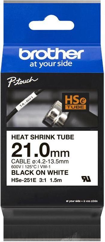 Brother HSe-251E Schrumpfschlauchtape 21 mm Schwarz auf Weiß