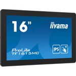 iiyama ProLite TF1615MC-B1, 39,6cm (15.6"), Projected Capacitive, 10 TP, Full HD, Kit (USB), schwarz Touchmonitor (rahmenlos, open-frame, 16:9), Bildschirmdiagonale: 39,6 cm (15.6"), Touchtechnologie: Projected Capacitive, Multi Touch (10 Punkte), 1920x1080 Pixel, VESA Mount (100x100 mm), Reaktionszeit: 25ms, Helligkeit 405cd, Kontrast: 1000:1, Audio, VGA, Display-Port, HDMI, Touchinterface: USB, inkl.: Kabel (USB, HDMI, Display Port), Netzteil, Netzkabel (EU), separat bestellen: Adapter, Farbe: schwarz (TF1615MC-B1)