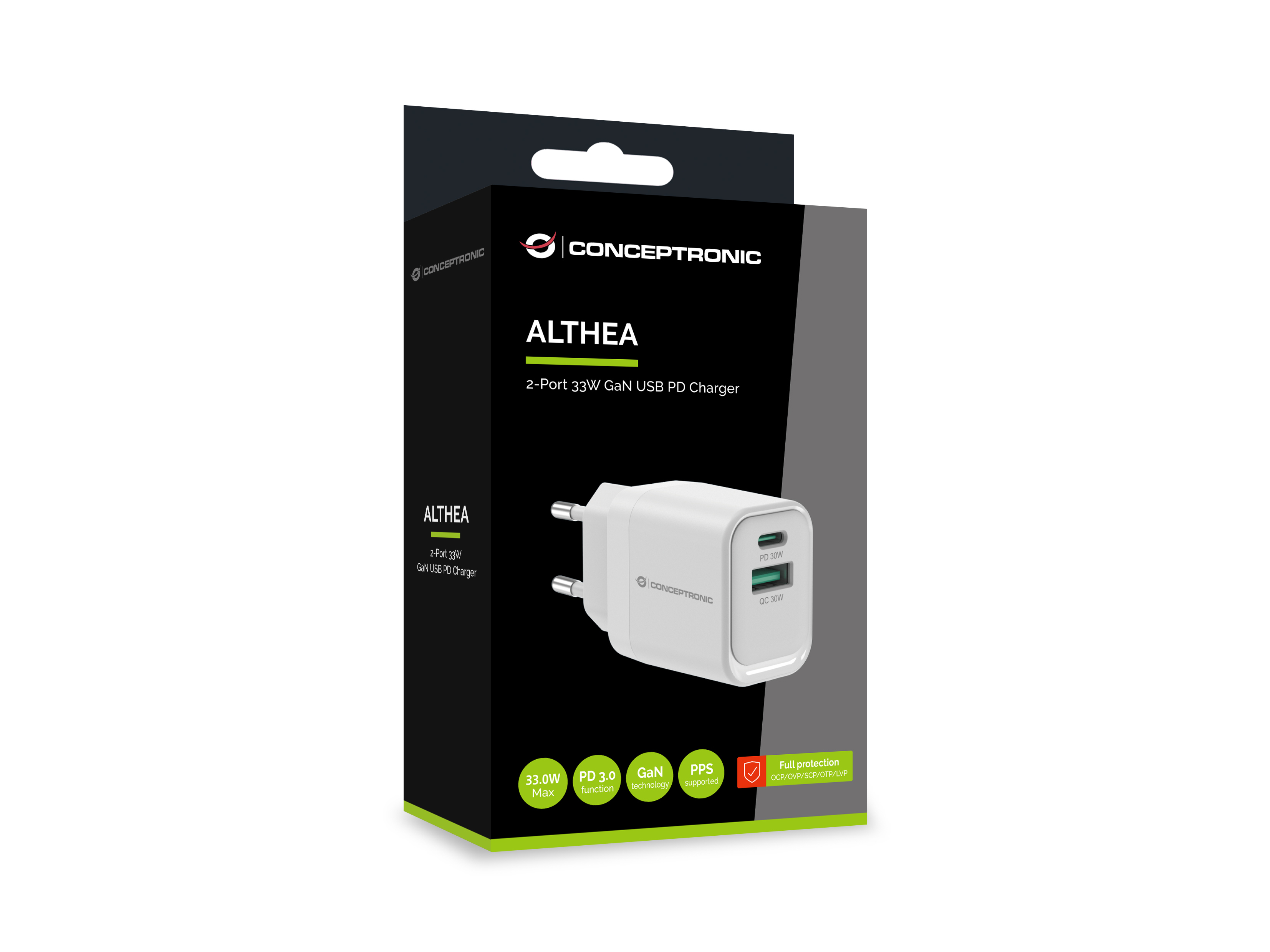 Conceptronic ALTHEA19W33 2-Port 33W GaN USB-PD Ladegerät 1x USB-C 1x USB-A Weiß