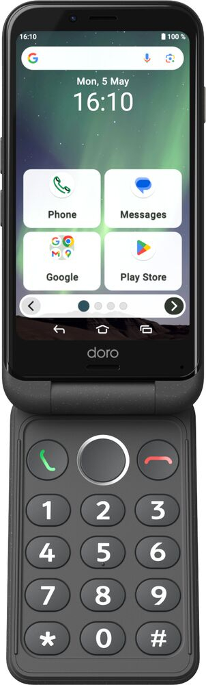 Doro Aurora A20 Klappgehäuse-Smartphone 4,5" 4 GB RAM 64 GB Android 14 Graphit inkl. Wireless Charger