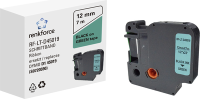 Schriftband Renkforce RF-LT-D45019 Kompatibel ersetzt DYMO D1 - 45019 12 mm Bandfarbe: Grün Schriftfarbe: Schwarz 7 m (RF-6027848)