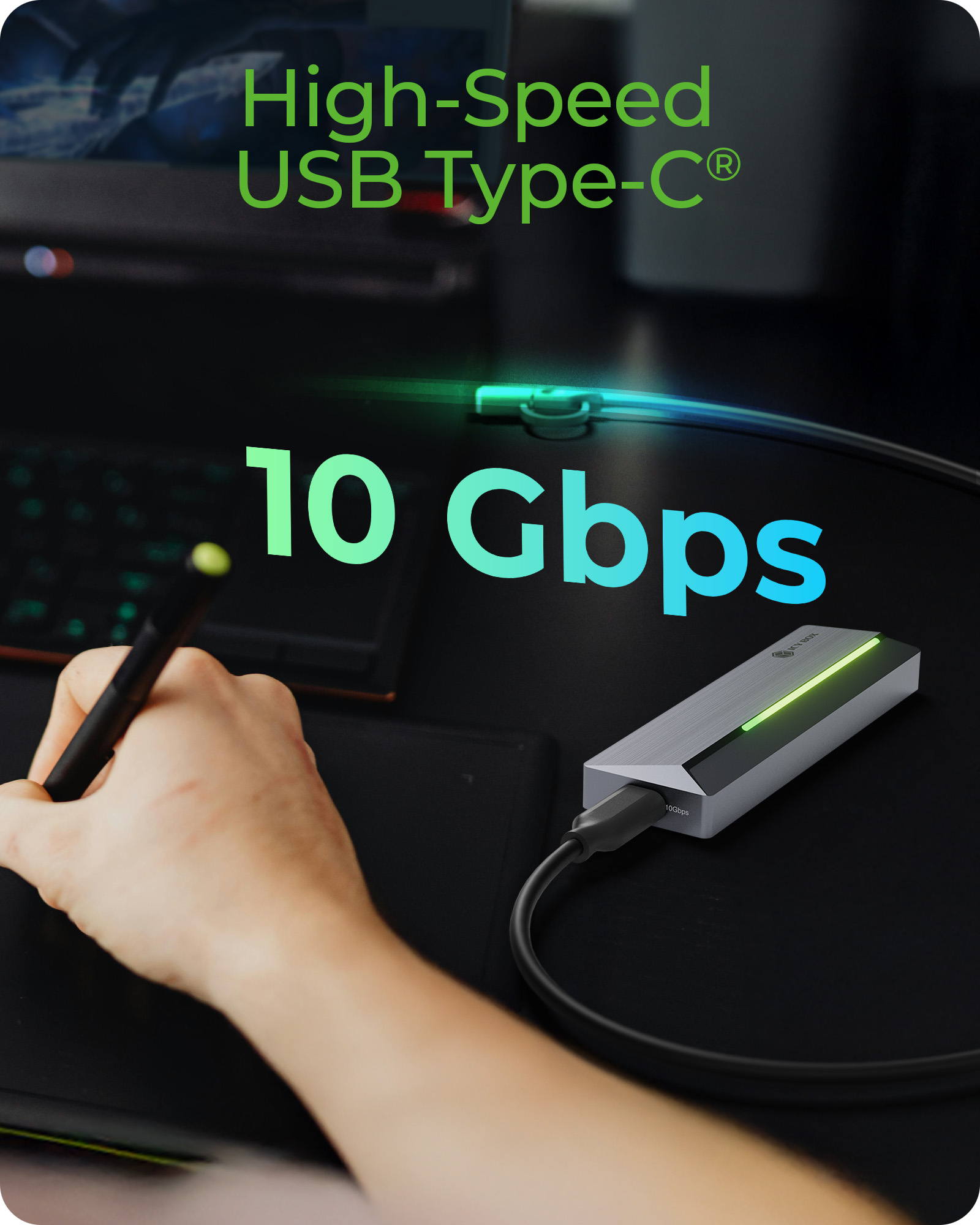 ICY BOX IB-1826MCL-CU31 M.2 NVMe SSD-Gehäuse USB 3.2 Gen 2 Typ-C RGB Grau