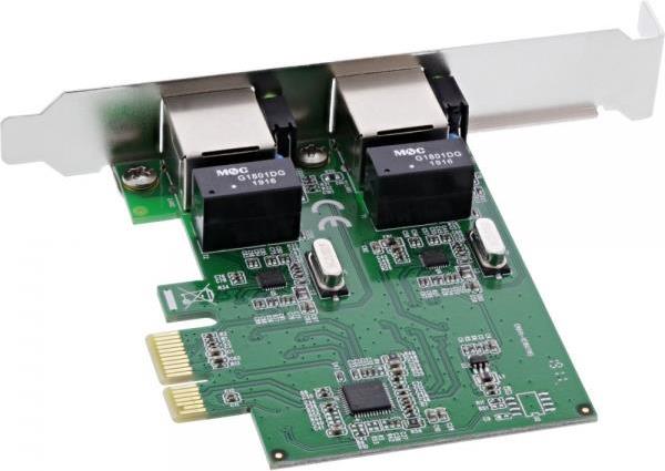 InLine® Dual Gigabit Netzwerkkarte, PCI Express, 2x 1GBit/s, PCIe x1, inkl. low profile Slotblech (51126K)