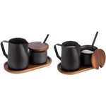 APS Milch-/ Zucker-Set, Akazienholz/Edelstahl, 5-teilig aus Akazienholz/Edelstahl schwarz, Set bestehend aus: - 1 Stück (634)