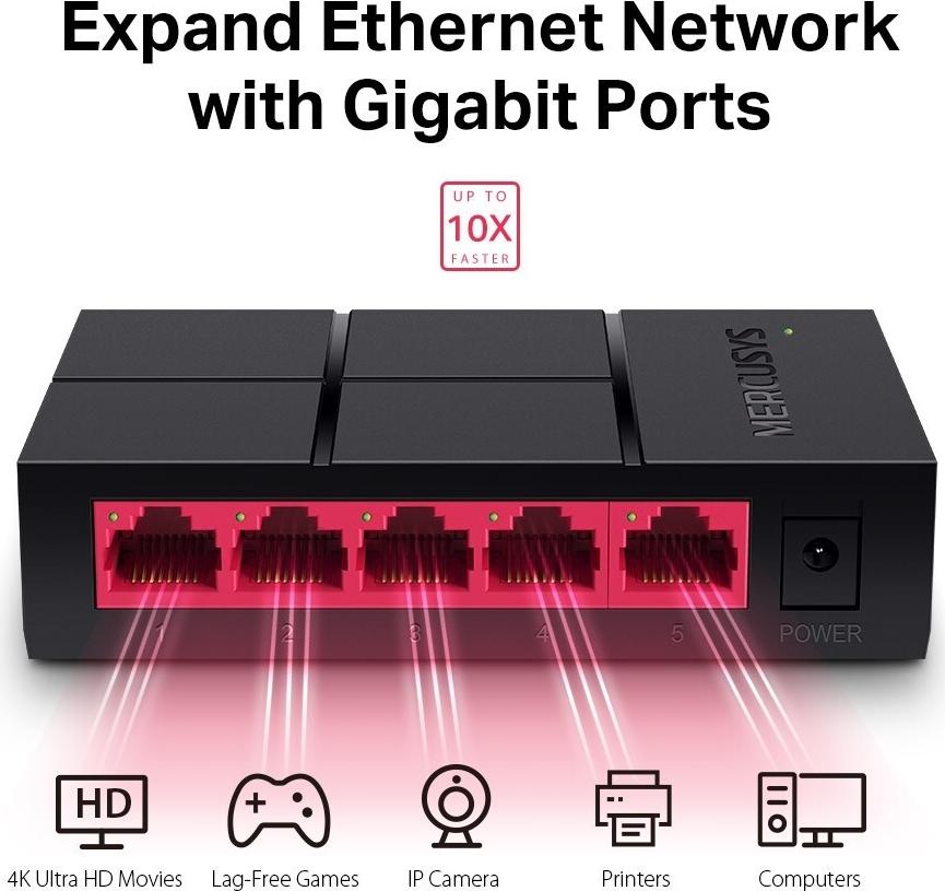 Mercusys MS105G 5-Port Gigabit Ethernet Netzwerk-Switch Schwarz