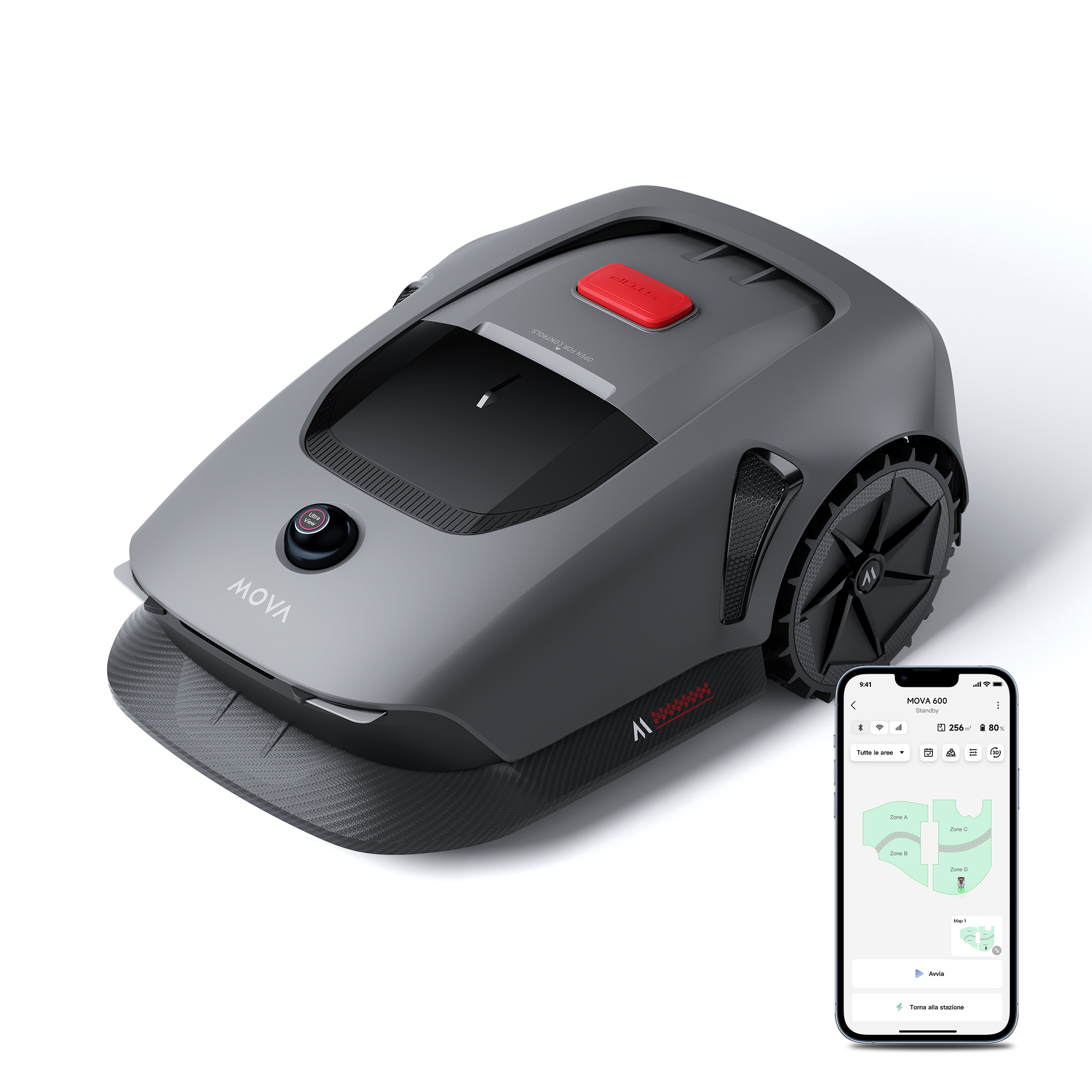 Dreame MOVA 600 Rasenmähroboter für 600 m² IPX6 App-Steuerung Schwarz, Grau, Rot