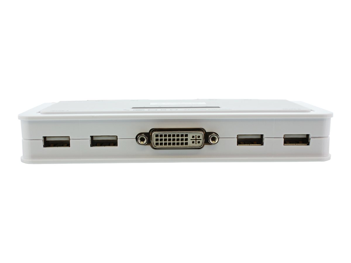 InLine KVM-Switch, 4-fach, DVI-D, USB 2.0, mit Audio und integrierten Kabeln, Weiß