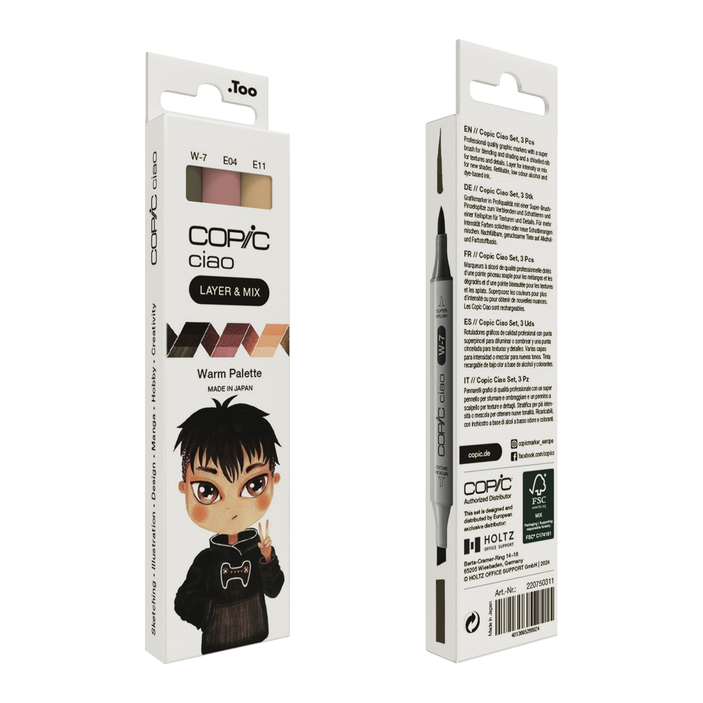 COPIC Ciao Layoutmarker-Set 3 St., Meißel-/Bürstenspitze 1,0 + 6,0 mm, Warm Palette