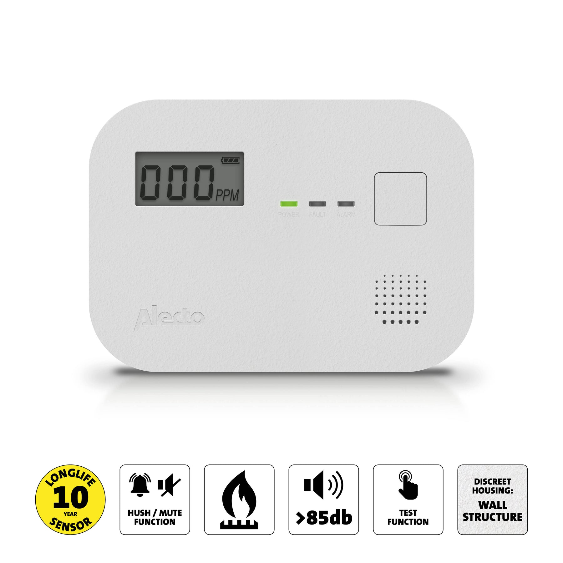 Alecto COA3910 Kohlenmonoxidmelder Kabellos Weiß