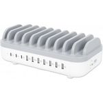 MANHATTAN 10-Port USB-Ladestation 120 W Drei USB-C PD-Ports mit bis zu 18 W pro Port, sieben USB-A-Ports bis zu 12 W / 2,4 A pro Port, 120 W Gesamtleistung, weiß/anthrazit (180856)