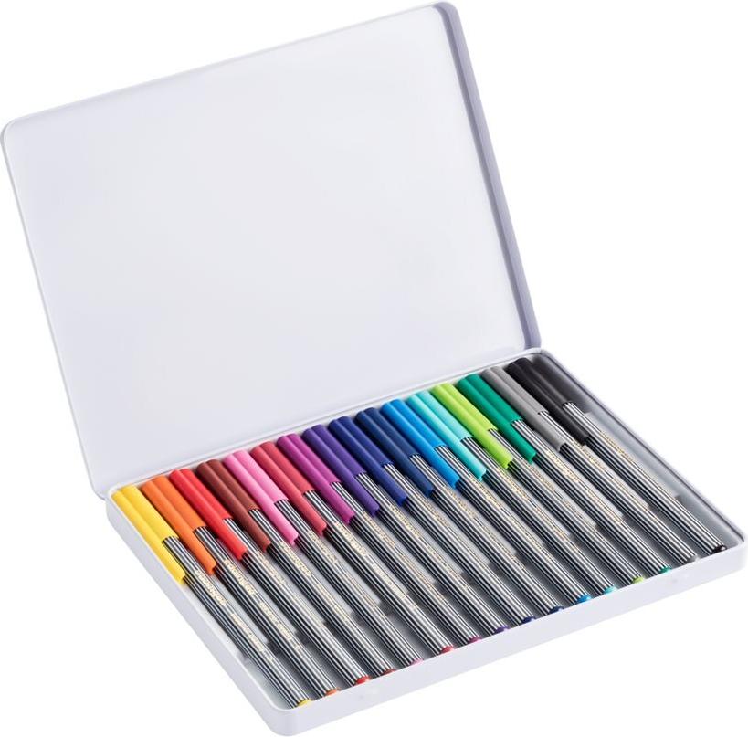 edding 55 Fineliner 0,3 mm extrafein 16 Stück in Metalldose, gemischte Farben