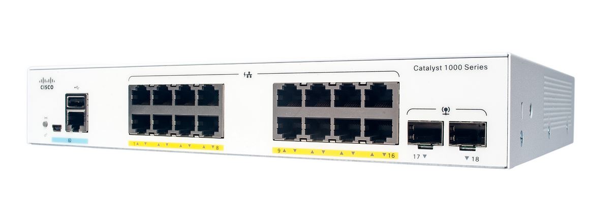 Cisco Catalyst 1000-16P-2G-L Netzwerk-Switch, 16 Gigabit Ethernet (GbE) PoE+-Ports, 120 W PoE-Budget, 2 1G-SFP-Uplink-Ports, lüfterloser Betrieb, erweiterte eingeschränkte Lebenszeit (C1000-16P-2G-L)