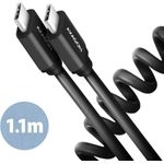AXAGON BUCM-AM20TB Spiralkabel, USB-C zu USB-C, 1 m, USB 2.0, 2.4 A, ALU, PVC - Schwarz (BUCM-CM20TB)