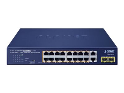 Planet GSD-2022P Unmanaged Switch 20 Ports PoE+ Blau