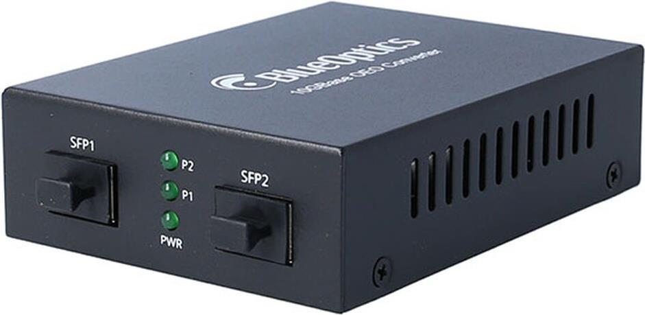 BlueOptics 10 Gigabit Ethernet Medienkonverter mit 2x SFP+ Einschub, inklusive SFP+ 10GBASE-SR 850nm 300 Meter Transceiver & SFP+ 10GBASE-LR 1310nm 10KM Transceiver (BLMC011-011)