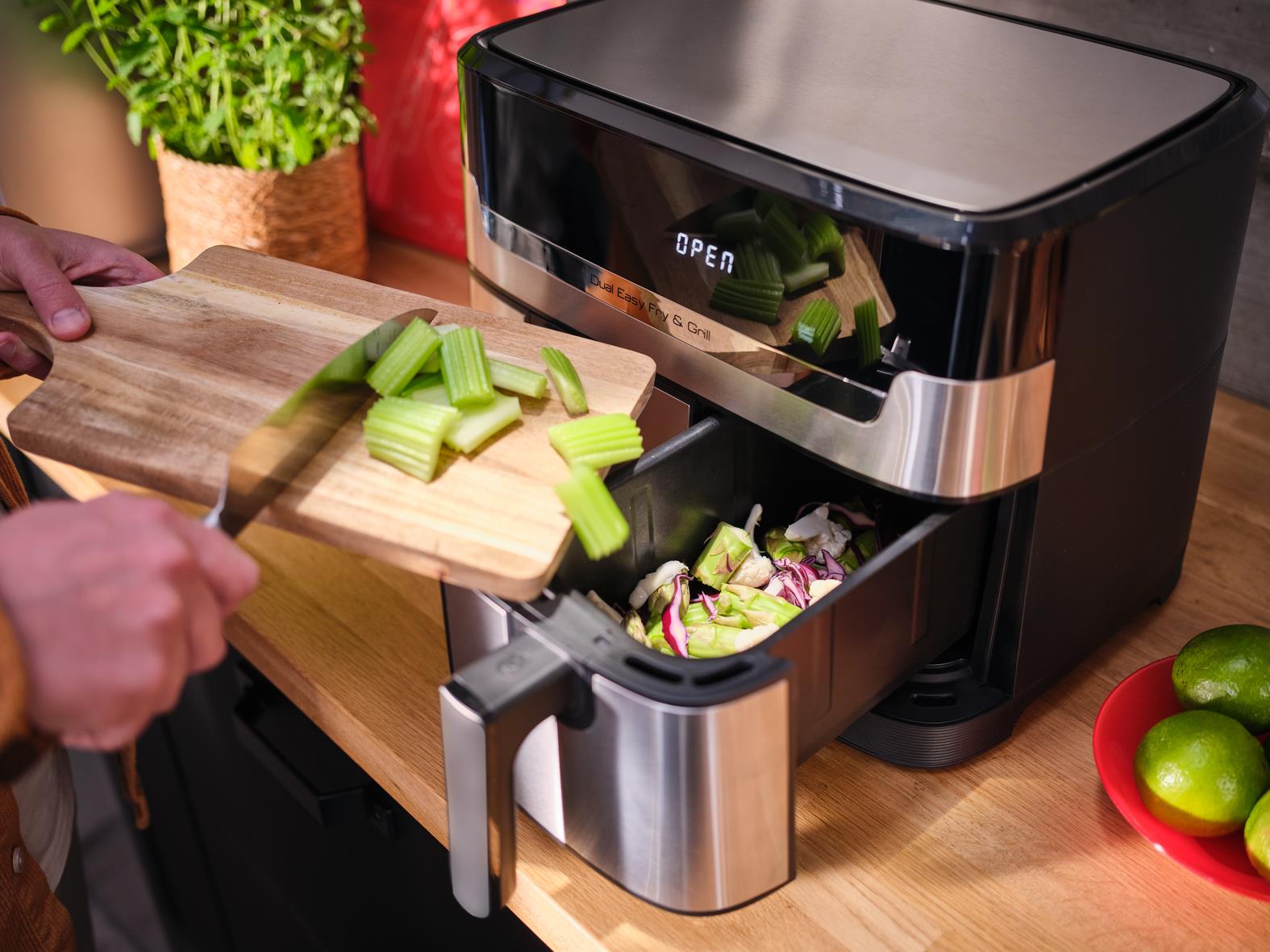 Tefal Dual Easy Fry & Grill EY905D Doppel-Heißluftfritteuse 8,3 l 2700 W Edelstahl