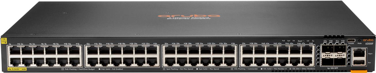 HPE Aruba Networking CX 6200F 48G Class4 PoE 4SFP+ 740W Switch (JL728B#ABB)